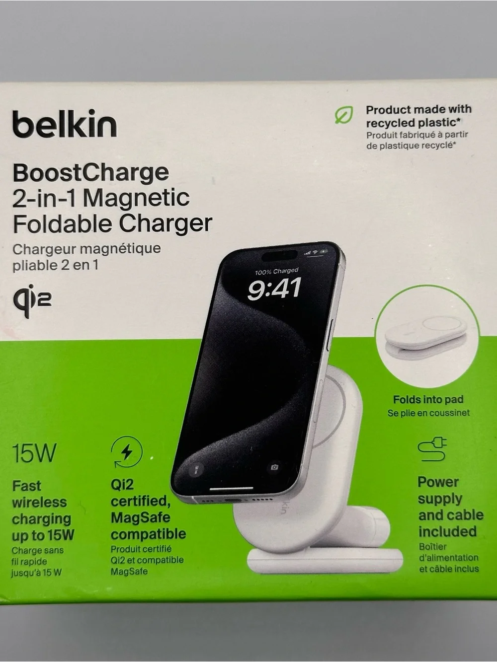 Belkin BoostCharge 2-in-1 Magnetic Foldable Charger Qi2 15W White
